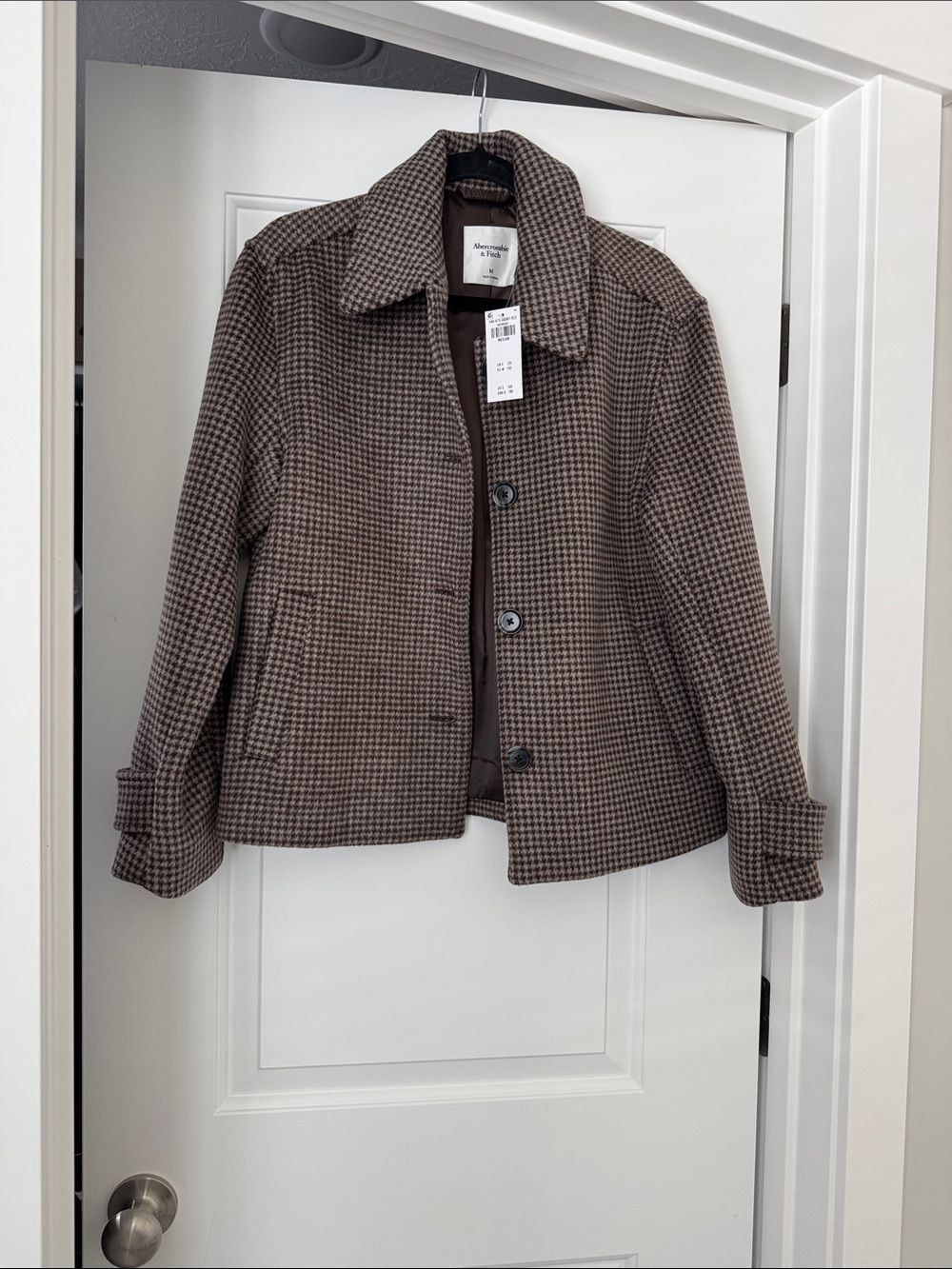 Abercrombie & Fitch Brown Houndstooth pea coat